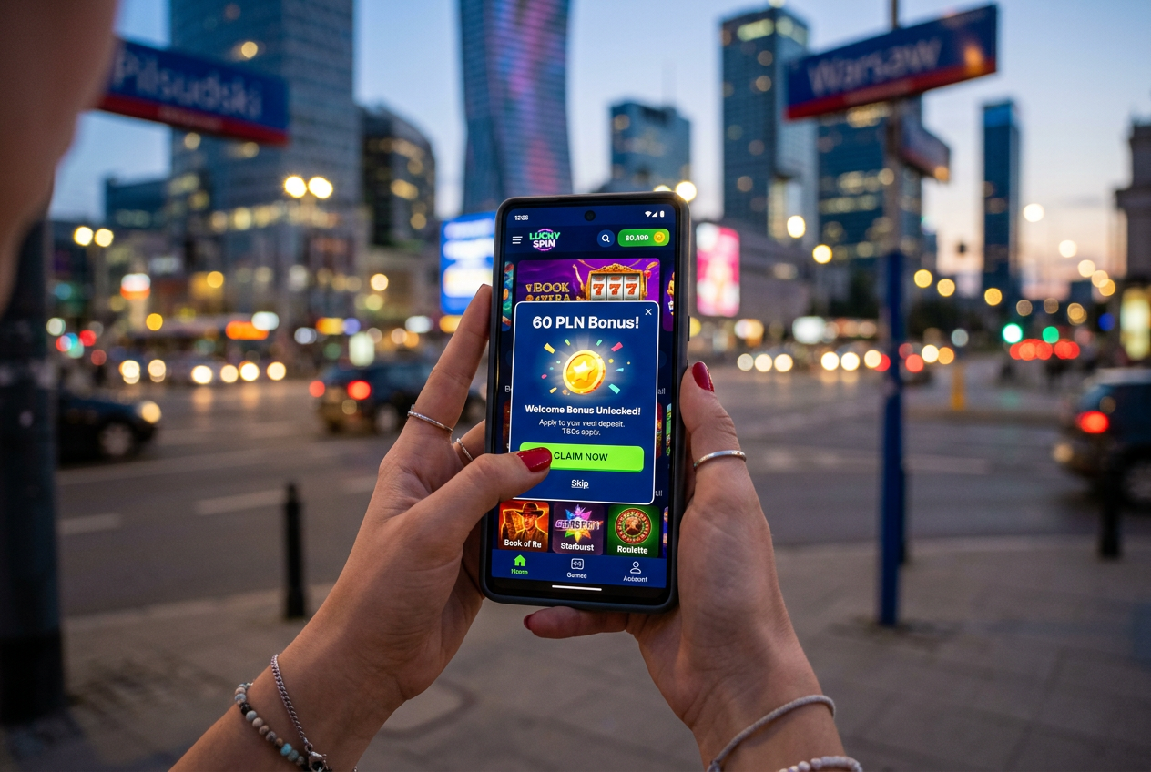 Aplikacja mobilna kasyna z powiadomieniem o bonusie 60 PLN
